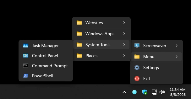 LumoTray custom menu open from the Windows system tray
