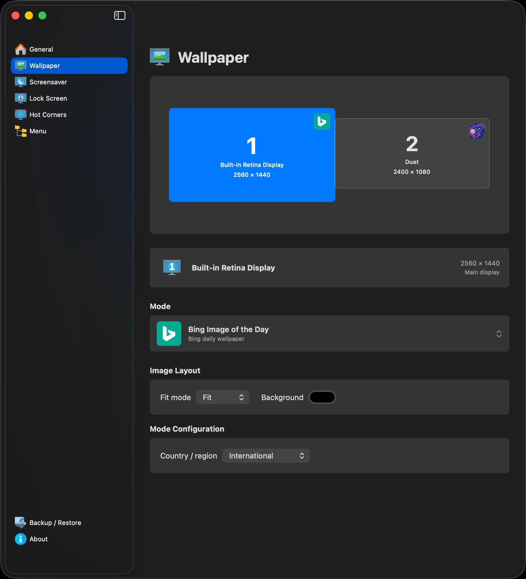 LumoTray wallpaper settings on macOS